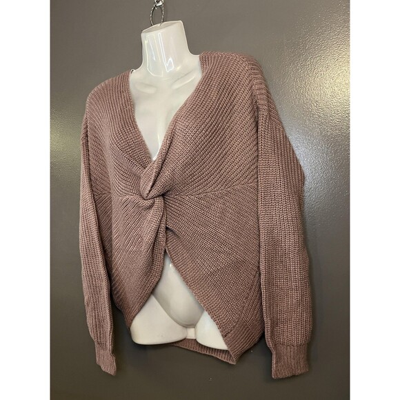 Love Tree Sweater Womens Medium Pink Twist Front Knit Long Sleeve V Neck Casual - Picture 3 of 8